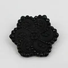 Antique Victorian Black Glass Faceted Flower Design Button 1-1/4"