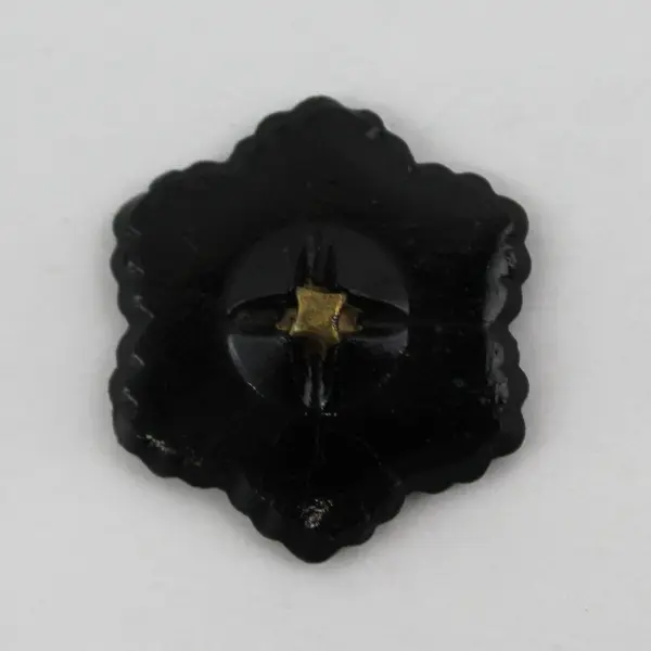 Antique Victorian Black Glass Faceted Flower Design Button 1-1/4"