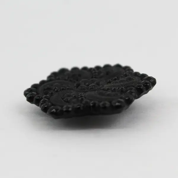 Antique Victorian Black Glass Faceted Flower Design Button 1-1/4"