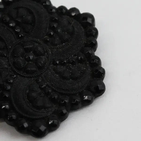 Antique Victorian Black Glass Faceted Flower Design Button 1-1/4"