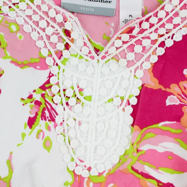 Alfred Dunner Pink/Green  Floral Quarter Length Sleeves Blouse Women's Size PL