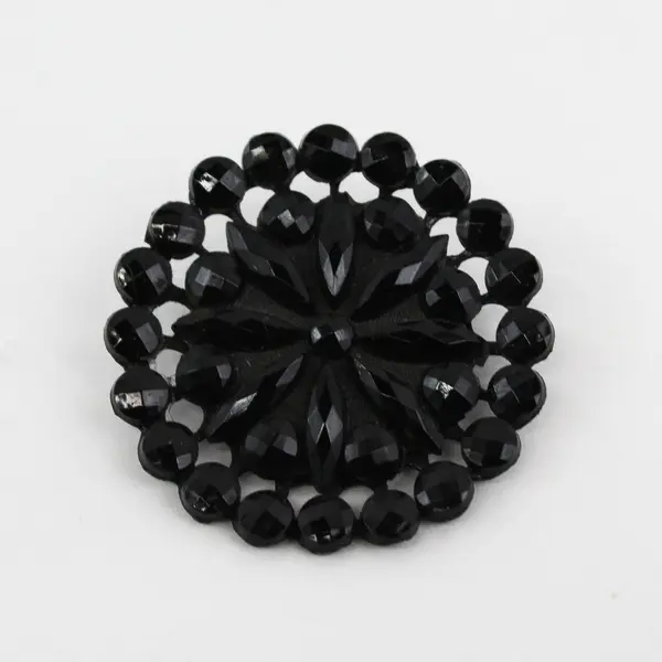 Antique Victorian Black Glass Faceted Design Button 1-1/2"