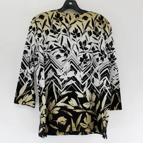 Alfred Dunner Black/Beige Floral Quarter Length Sleeves Blouse Women's Size M
