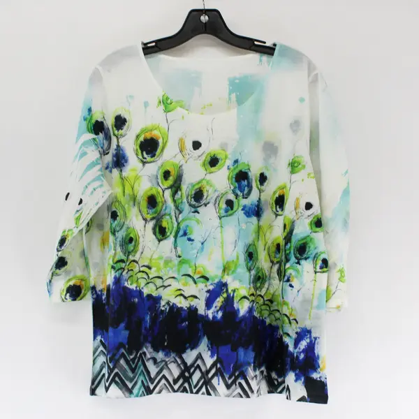 Coldwater Creek Peacock Feather Quarter Length Sleeves Blouse Women's Size 1X