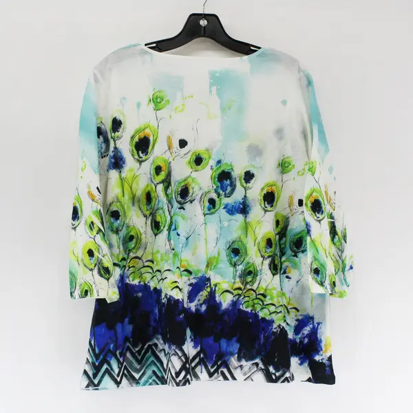 Coldwater Creek Peacock Feather Quarter Length Sleeves Blouse Women's Size 1X