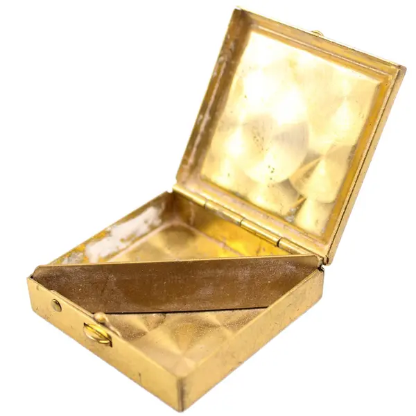 Vintage Brass Pill Box with Fabric Rose Design on Top, 2 Compartments