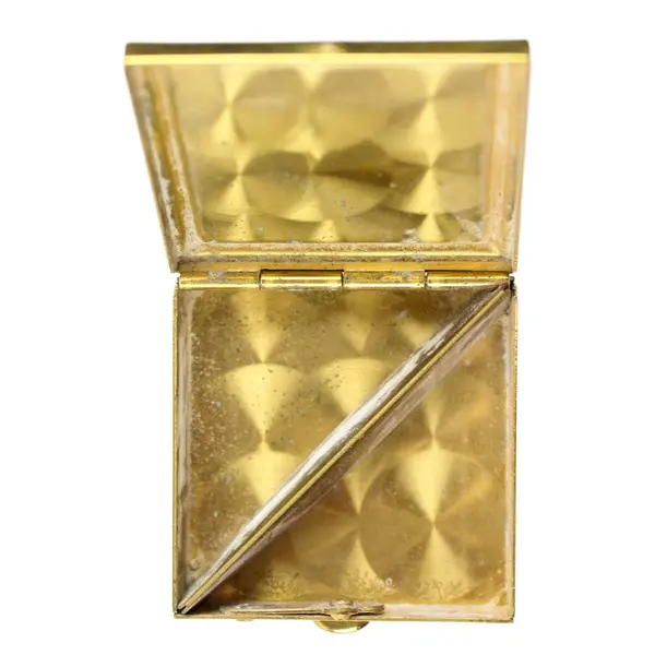 Vintage Brass Pill Box with Fabric Rose Design on Top, 2 Compartments