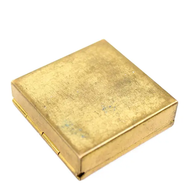 Vintage Brass Pill Box with Fabric Rose Design on Top, 2 Compartments