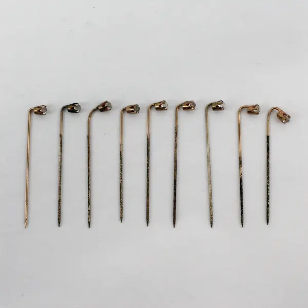 Lot of 9 Antique Clear Rhinestone Stick Pins FLAWED