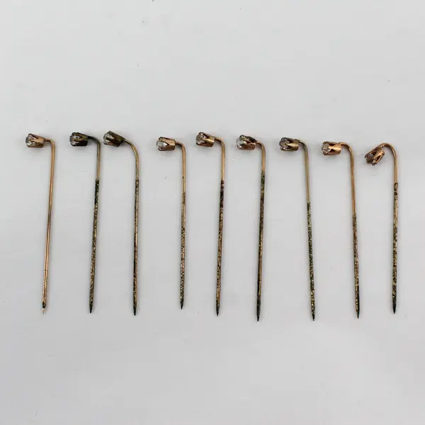 Lot of 9 Antique Clear Rhinestone Stick Pins FLAWED