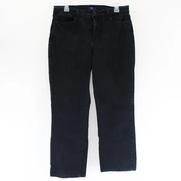 NYDJ Solid Black Color Jeans Straight Legged Bedazzled Butt Women's Size 12
