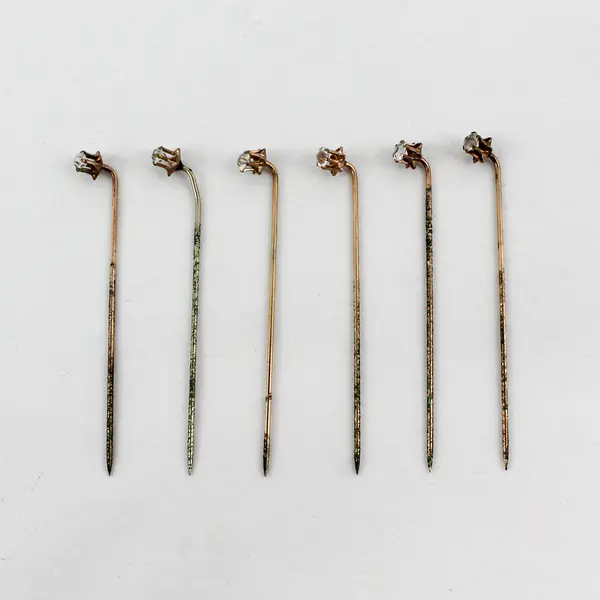 Lot of 6 Antique Clear Rhinestone Stick Pins