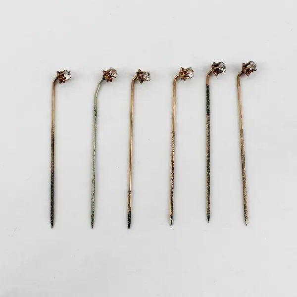 Lot of 6 Antique Clear Rhinestone Stick Pins