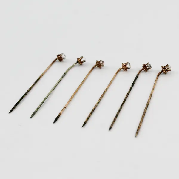 Lot of 6 Antique Clear Rhinestone Stick Pins