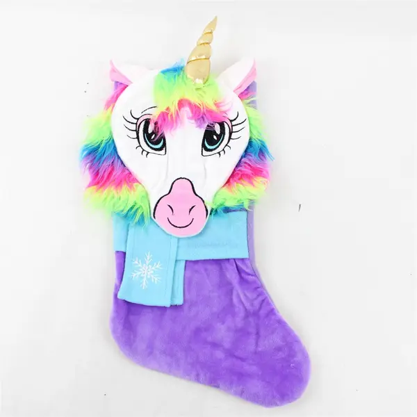 Holiday Time 3D Purple Unicorn Christmas Stocking 20in Gold Horn Plush