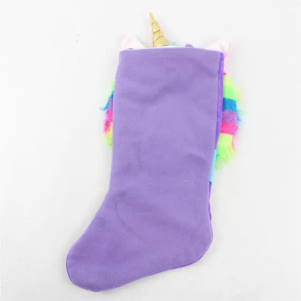 Holiday Time 3D Purple Unicorn Christmas Stocking 20in Gold Horn Plush