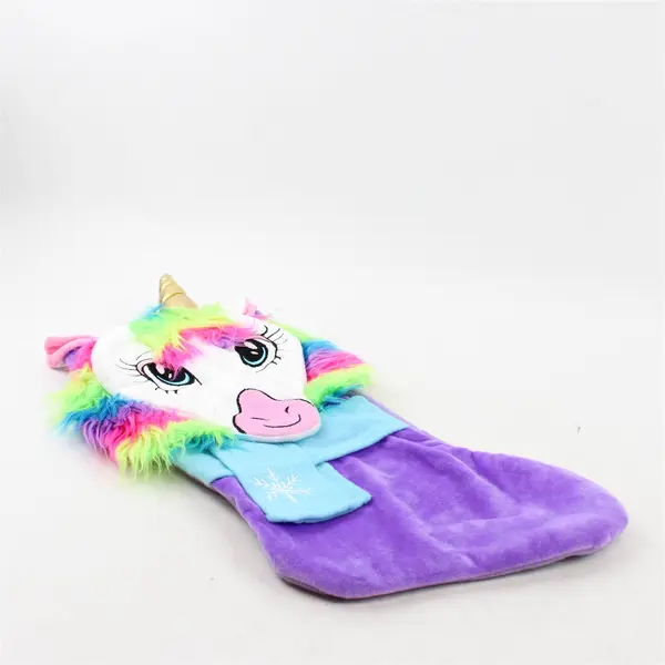 Holiday Time 3D Purple Unicorn Christmas Stocking 20in Gold Horn Plush