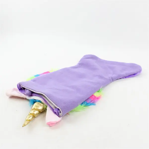 Holiday Time 3D Purple Unicorn Christmas Stocking 20in Gold Horn Plush
