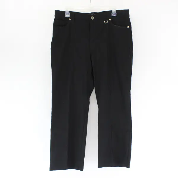 Simon Chang Denim Solid Black Color High Waisted Loose Fit Pants Women's Size 14