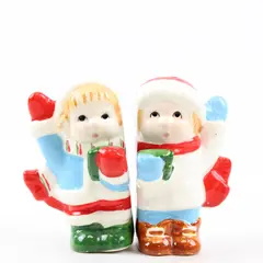 New Boy & Girl Caroling Ceramic Salt & Pepper Shakers Holiday Collectible