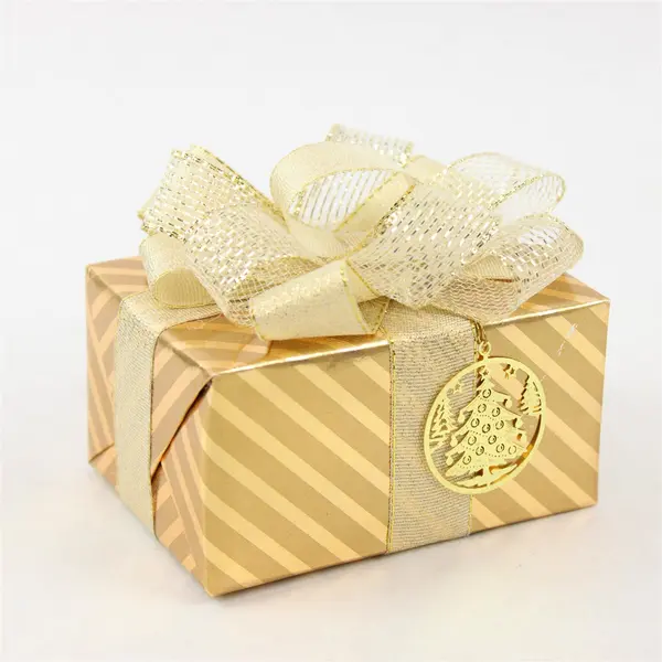Kurt S. Adler Santa's World Gold & Gold Sparkle Ribbon Christmas Gift Box - New