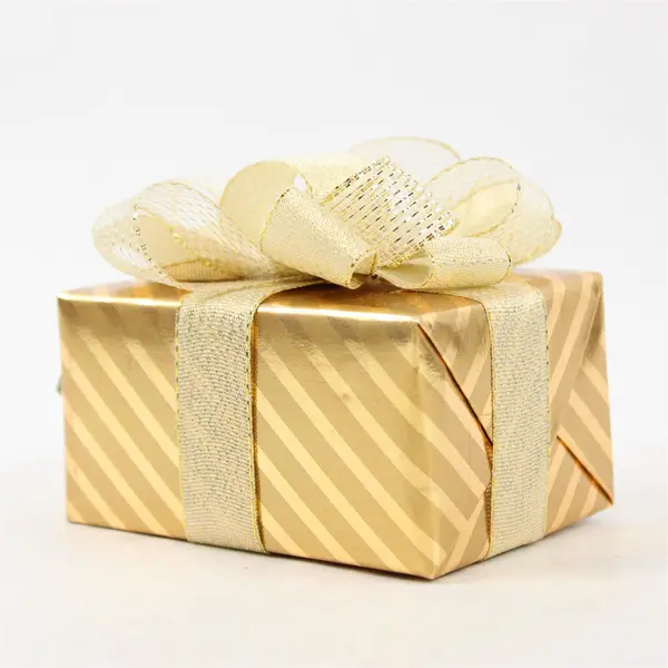 Kurt S. Adler Santa's World Gold & Gold Sparkle Ribbon Christmas Gift Box - New