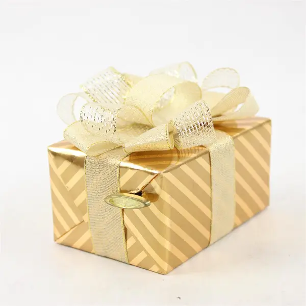 Kurt S. Adler Santa's World Gold & Gold Sparkle Ribbon Christmas Gift Box - New