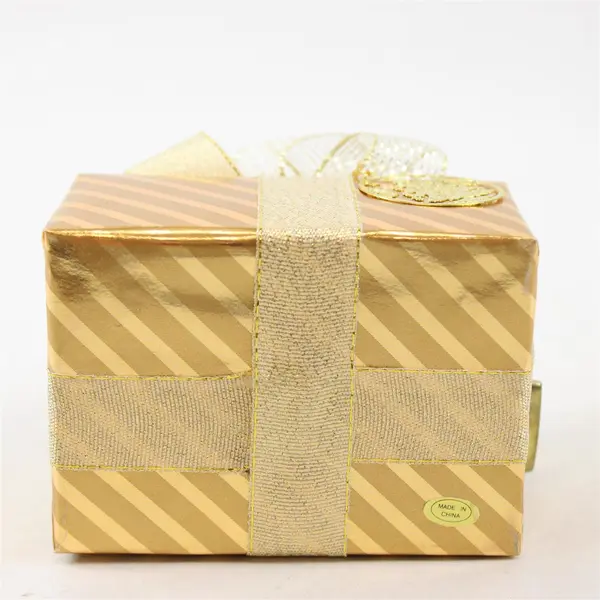 Kurt S. Adler Santa's World Gold & Gold Sparkle Ribbon Christmas Gift Box - New