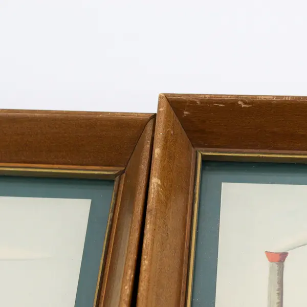 Lot of 2 E Melvin Bolstad Framed Folk Art Prints: Rapid Transit and C&P w/Hanger