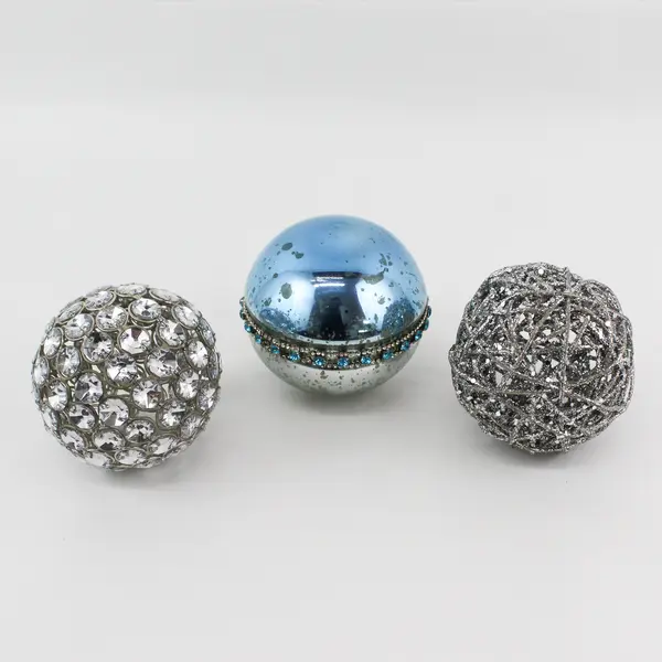 Set Of 3 Unbranded Blue White Glitter Home Decor Balls/Orbs 4.25" Diameter