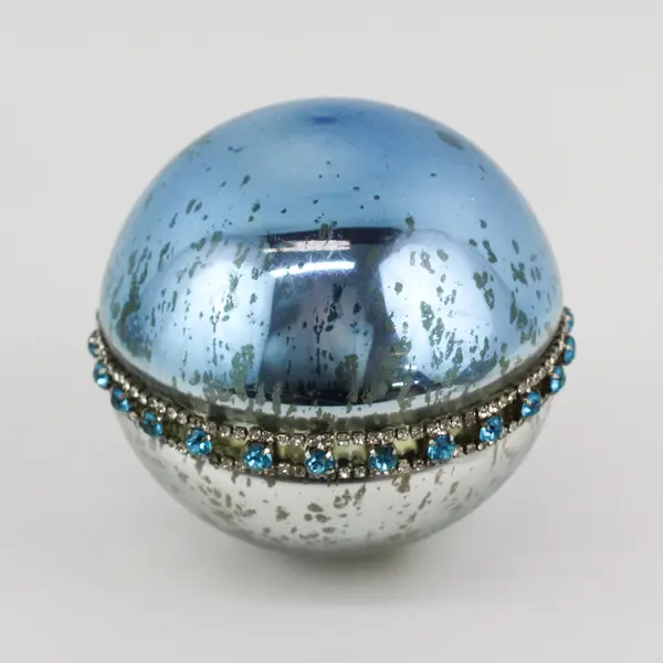 Set Of 3 Unbranded Blue White Glitter Home Decor Balls/Orbs 4.25" Diameter