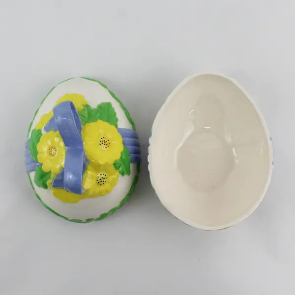Vintage Easter Egg Ceramic Candy Dish Lidded Floral Bow