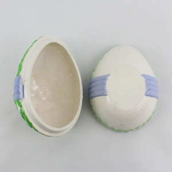 Vintage Easter Egg Ceramic Candy Dish Lidded Floral Bow