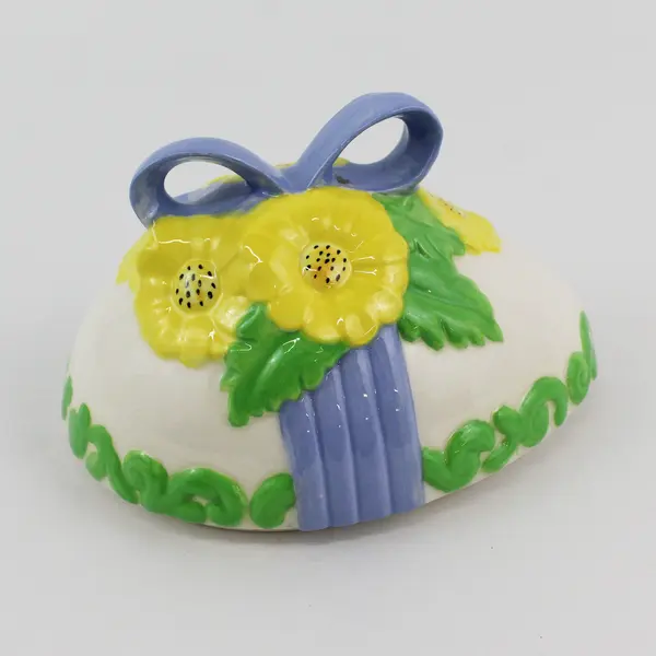 Vintage Easter Egg Ceramic Candy Dish Lidded Floral Bow