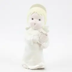Vintage White Porcelain Singing Angel with Harp Figurine 6.75 in