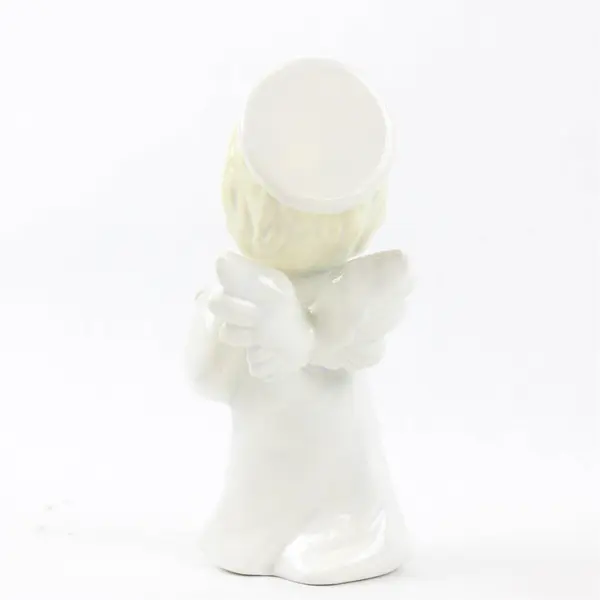 Vintage White Porcelain Singing Angel with Harp Figurine 6.75 in
