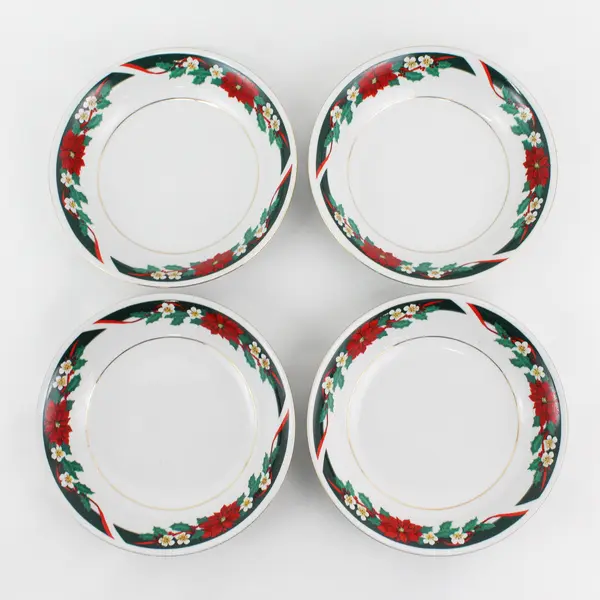 Set Of 4 Tienshan Fine China Deck The Halls 7 1/2” Christmas Soup Bowls 