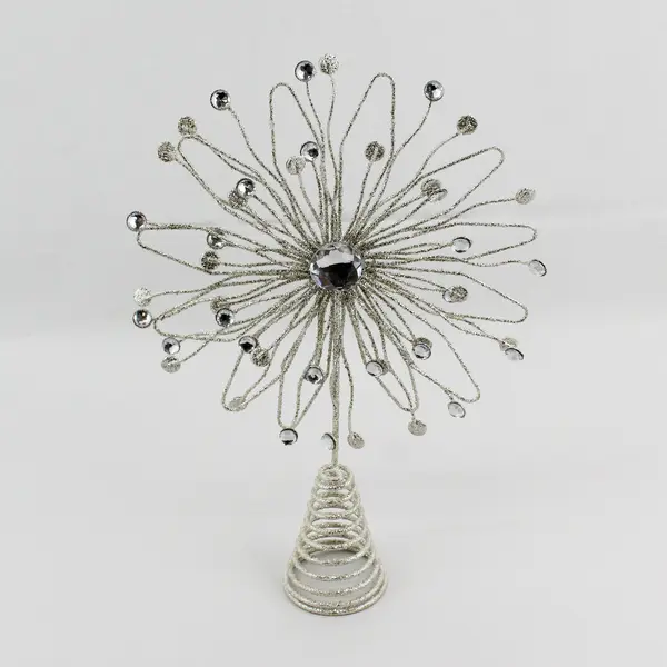 Unbranded White Glitter Bedazzled Metal  Snowflake Tree Topper 14" Tall 10" Wide