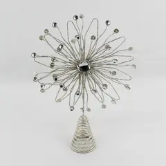 Unbranded White Glitter Bedazzled Metal  Snowflake Tree Topper 14" Tall 10" Wide