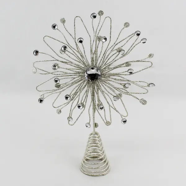 Unbranded White Glitter Bedazzled Metal  Snowflake Tree Topper 14" Tall 10" Wide