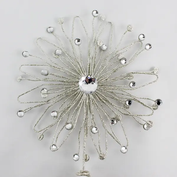 Unbranded White Glitter Bedazzled Metal  Snowflake Tree Topper 14" Tall 10" Wide