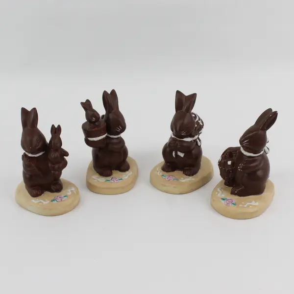 Lot of 4 Faux Chocolate Decorative Easter Bunny Rabbits on Stand, 4.8" Tall 