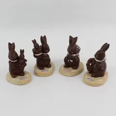 Lot of 4 Faux Chocolate Decorative Easter Bunny Rabbits on Stand, 4.8" Tall 