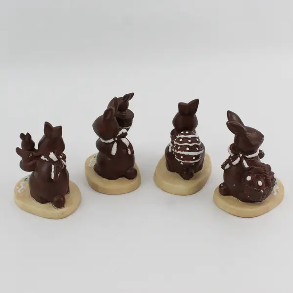 Lot of 4 Faux Chocolate Decorative Easter Bunny Rabbits on Stand, 4.8" Tall 