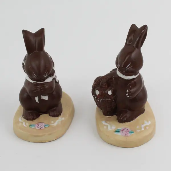 Lot of 4 Faux Chocolate Decorative Easter Bunny Rabbits on Stand, 4.8" Tall 
