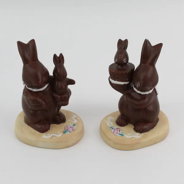 Lot of 4 Faux Chocolate Decorative Easter Bunny Rabbits on Stand, 4.8" Tall 
