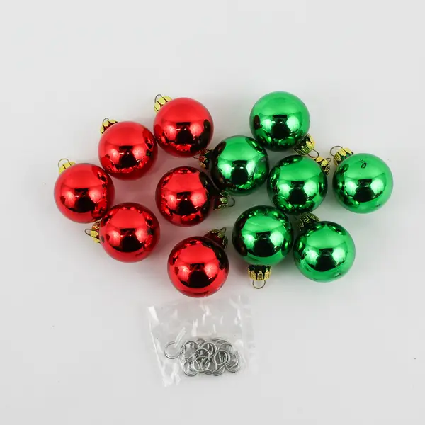 Set Of 12 Unbranded Small Glass Hanging Ornament Balls 2" Diameter 6 Red 6 Green