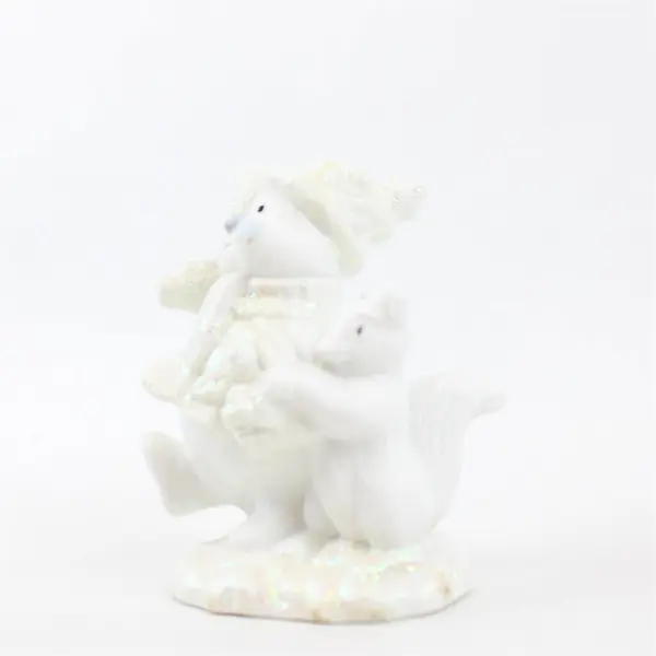 White Ceramic Glitter Snowman Figurine Carrying Tree w/ Squirrel - New