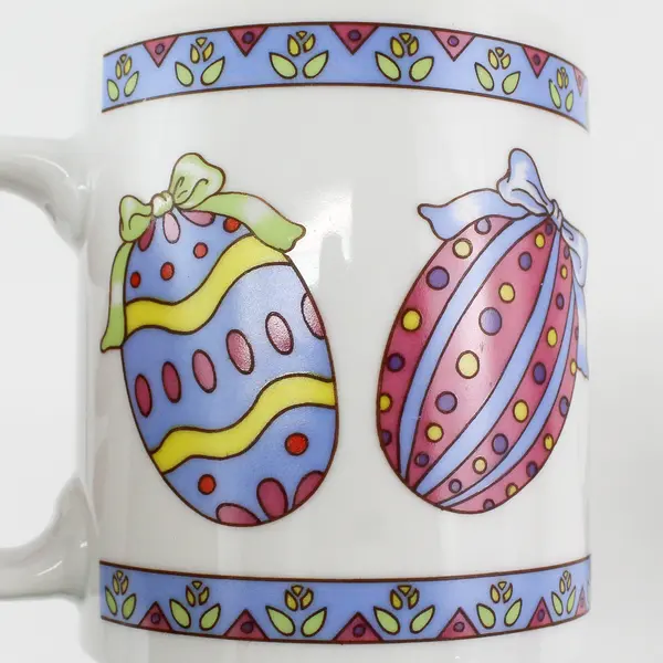 Lot of 2 Easter Themed Ceramic Mugs Featuring Colorful Decorated Eggs