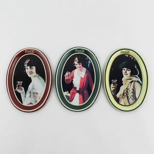 Lot of 3 1990's Coca Cola Trays - 1920's Advertisements Reproductions - 6"x4"
